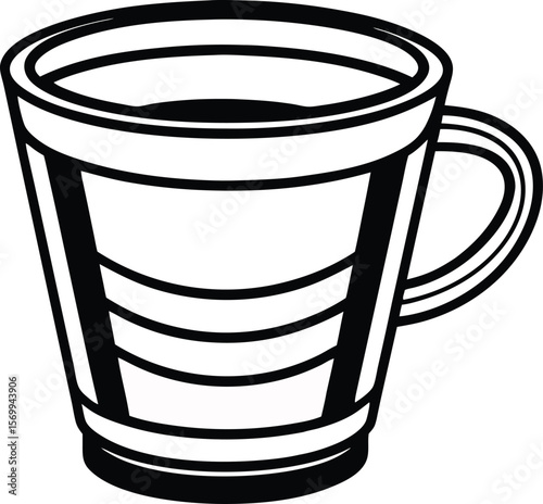 Simple Coffee Mug: A clear black and white minimalist illustration of a ceramic mug ready to be filled with warm drink, and its simple lines suggest a clean, uncluttered aesthetic.