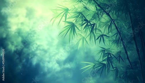 Serene Bamboo Forest with Soft Light and Atmospheric Green Hues