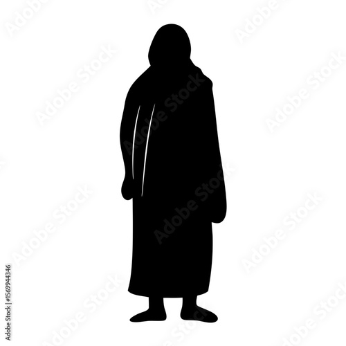 Silhouette of a person wearing a long hooded cloak or robe