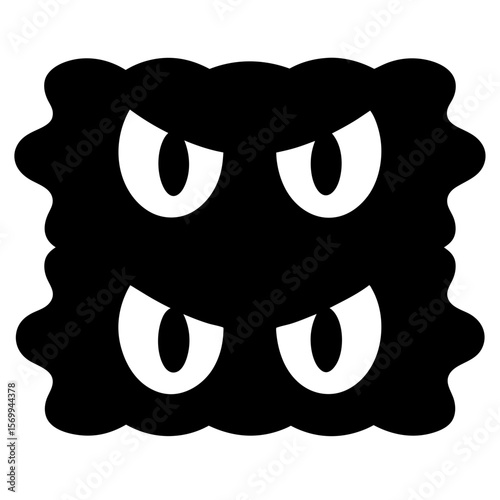 Black Blob Monster with Four White Eyes Staring Intensely at You