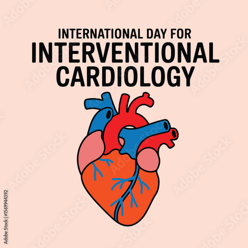 International Day for Interventional Cardiology Celebration Graphic with Heart Illustration, Promoting Awareness and Medical Advancement in Cardiovascular Health