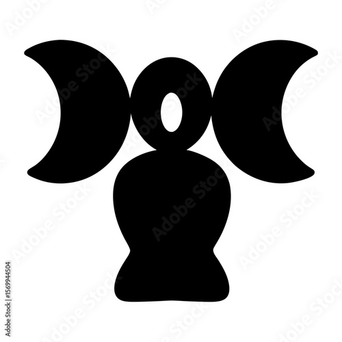 Triple Goddess Symbol representing Maiden, Mother, and Crone, in black silhouette