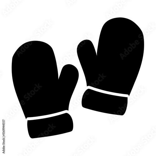 Pair of adorable black mittens ready for winter and snow activities