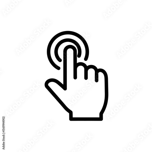 Hand tapping on touchscreen with interactive button concept of vector, transparent background  