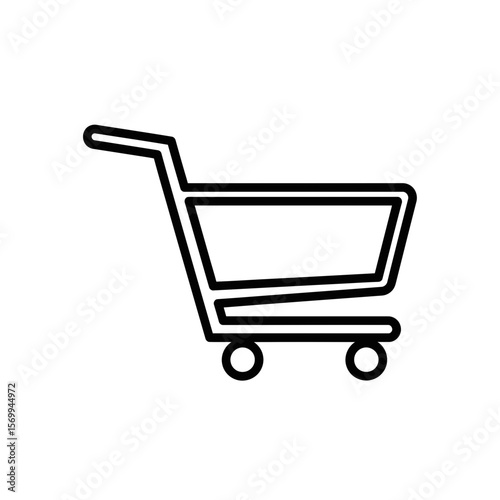 Simple outline of shopping cart in black on white background  