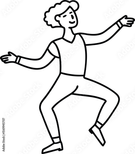 Dancing in the Moment:  A carefree figure dances with exuberance, embodying joy and motion through bold line art, expressing the pure freedom of self-expression.