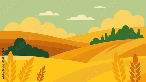Golden Rolling Hills Wheat Field Summer Landscape