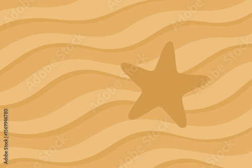 Seamless sand texture background with starfish silhouette. Coastal beach waves, dunes pattern. Summer vacation, sea shore, ocean abstract, flat vector illustration for design