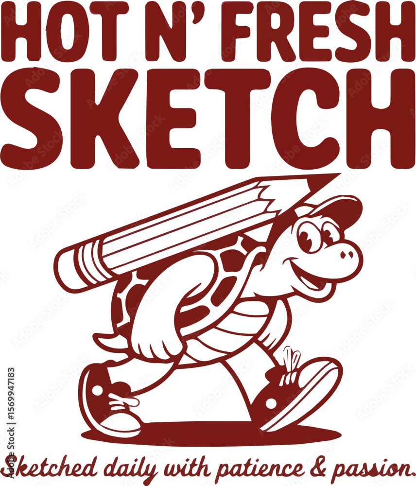 Naklejka premium Hot N' Fresh Sketch – Cartoon Turtle Illustration