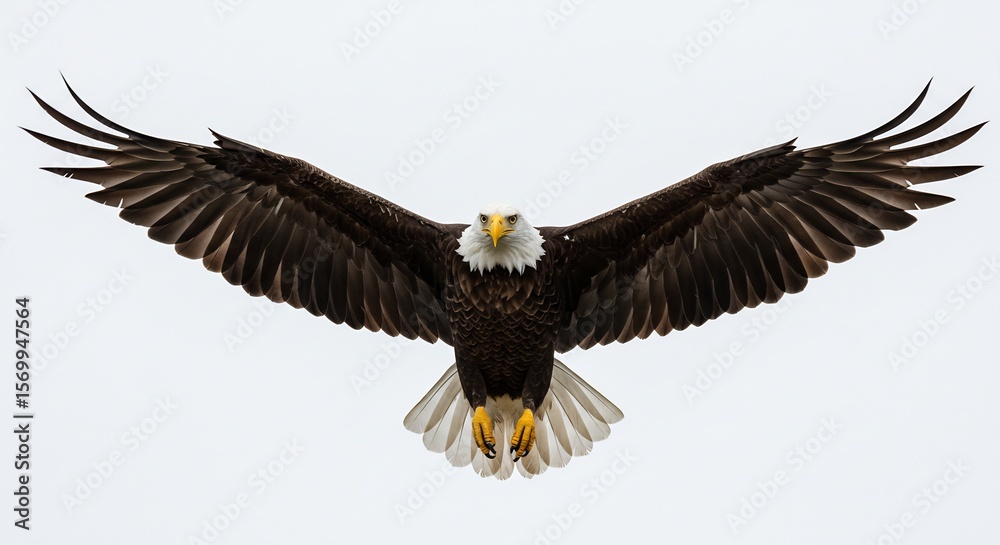 Fototapeta premium Kraftvoller Adler gleitet majestatisch durch hellen Himmel. AI Generated