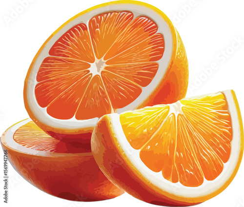 Vibrant illustration of freshly sliced oranges showcasing juicy fruit segments on white