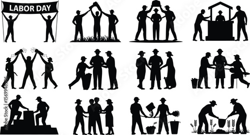  Labor Day and Worker Interaction Silhouettes
