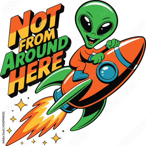 "Not From Around Here" is a bold and mysterious design that plays with the idea of being an outsider or different from the norm. Perfect for those who feel unique, rebellious, or out of place—in the b