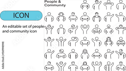 A set of people and community editable line art icon