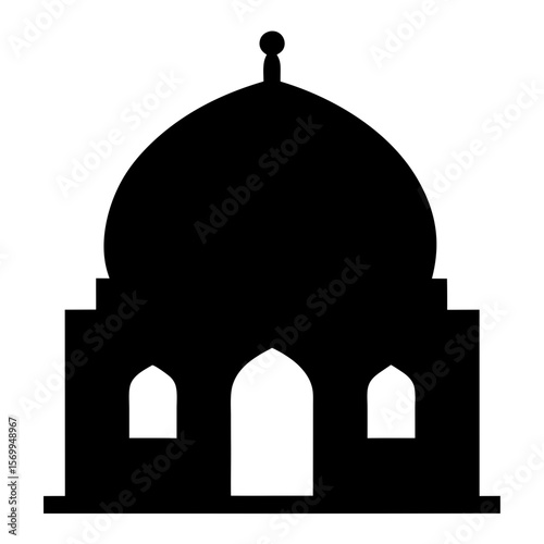 Silhouette of building with dome and arches evoking islamic architecture and culture