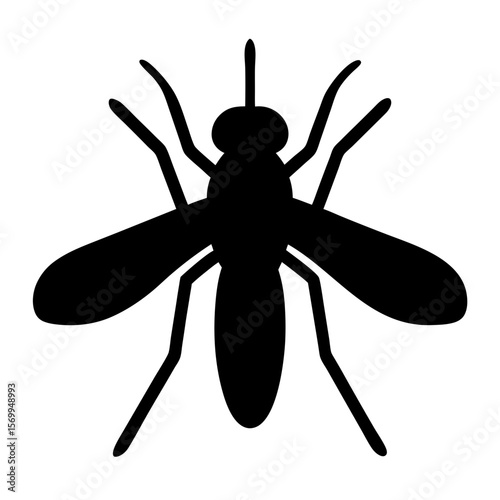 Minimalist black silhouette of a mosquito on a clean white background