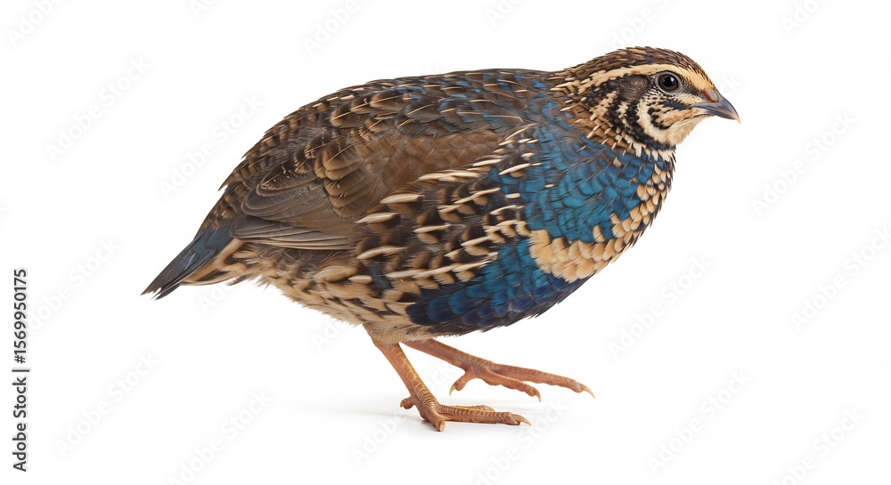 Fototapeta premium Vibrant brown quail subtly poses against bright white background. AI Generated
