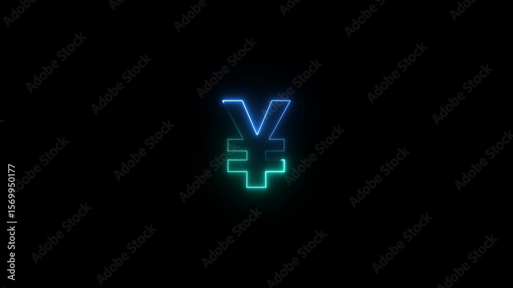 Neon yen icon animation, flickering emergence and fading. Glowing neon yen money icon, looped animation. yen currency sign, Chinese money, currency sign, Chinese money,