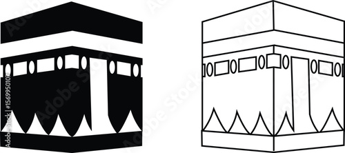 Holy Kaaba in Mecca Saudi Arabia, Hand drawn sketch vector illustration. Panoramic of Kaaba for hajj steps in Al-Haram Mosque symbol collection isolated on transparent background. Creative design.