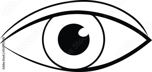 Detailed Eye Silhouette: A bold, black and white silhouette of an eye, symbolizing vision, perception, and insight. The simple yet striking graphic focuses on the eye's essential elements.