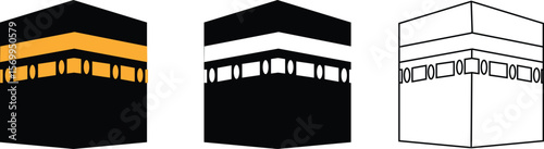 Holy Kaaba in Mecca Saudi Arabia, Hand drawn sketch vector illustration. Panoramic of Kaaba for hajj steps in Al-Haram Mosque symbol collection isolated on transparent background. Creative design.