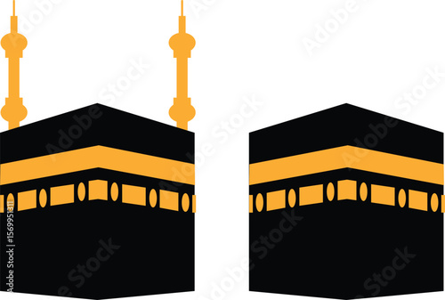 Holy Kaaba in Mecca Saudi Arabia, Hand drawn sketch vector illustration. Panoramic of Kaaba for hajj steps in Al-Haram Mosque symbol collection isolated on transparent background. Creative design.