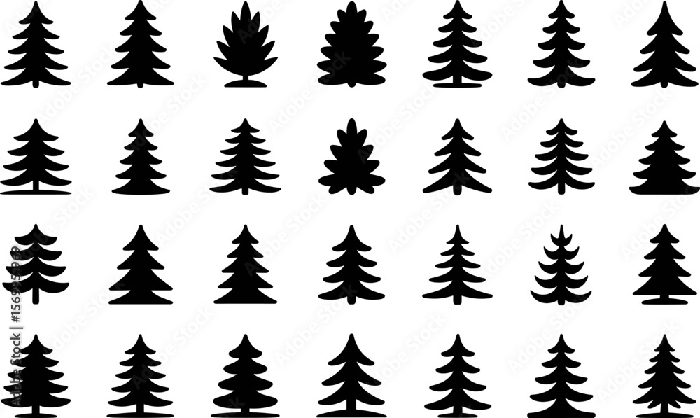 Fototapeta premium Pine Tree Silhouette Vector Collection – Evergreen Forest Clipart Set