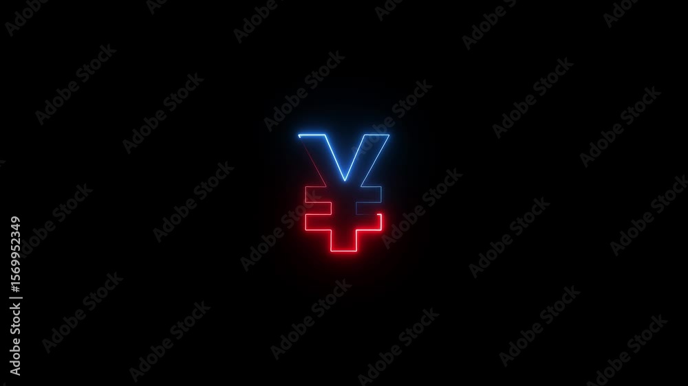 Neon yen icon animation, flickering emergence and fading. Glowing neon yen money icon, looped animation. yen currency sign, Chinese money, currency sign, Chinese money,