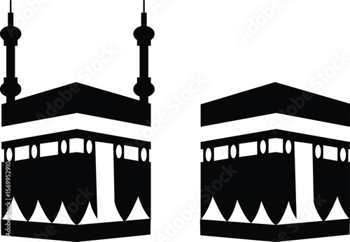 Holy Kaaba in Mecca Saudi Arabia, Hand drawn sketch vector illustration. Panoramic of Kaaba for hajj steps in Al-Haram Mosque symbol collection isolated on transparent background. Creative design.