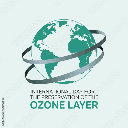 Graphic Representation of International Day for the Preservation of the Ozone Layer, Featuring a Globe Surrounded by Rings on a Light Background