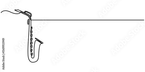 One continuous line drawing of classical saxophone. Wind music instruments concept, Vector illustration of saxophone isolated on white background for kids coloring activity worksheet, workbook. 
