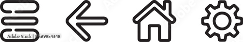 Black and White U I Icons Menu Arrow Home Gear on White Background hamburger lines