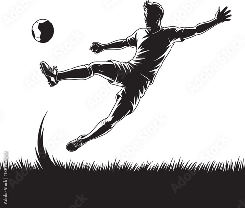 Silhouette of Footballer in Action – Perfect for Sports Graphics & Posters