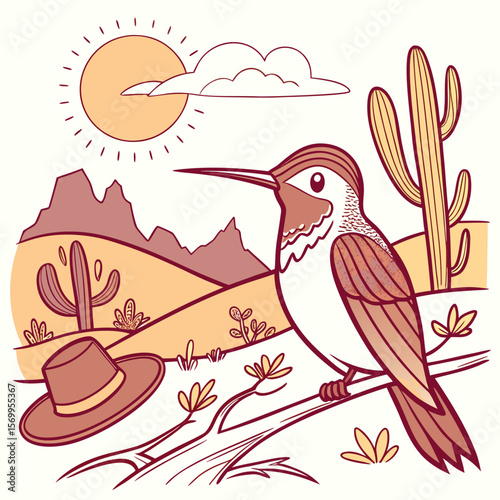 Charming SVG of a Dreamy Hummingbird featuring with a tiny crown, styled in a Desert sunset theme with Sundown Glow hues
