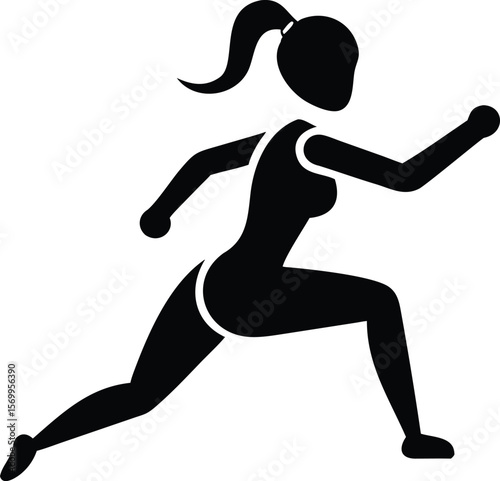 Black Silhouette Woman Running Activewear Fitness Exercise Sport Jogging Female Athlete vector
