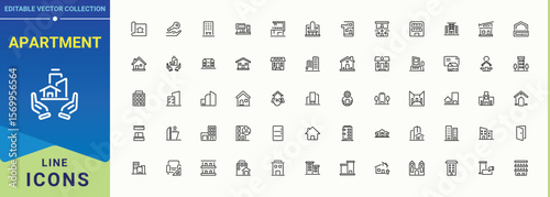 Apartment modern icon set. Pictograms of commercial, real estate, mortgage, property, estate, home, building and more. Home simple icon set. Minimal icons pack. Editable stroke collections.