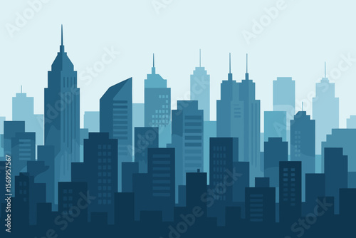Wallpaper Mural Panoramic Modern Cityscape Silhouette, Tall Skyscrapers, Office Buildings, Urban Skyline, Metropolis, Flat Vector Illustration, Downtown Architecture, Business District, City Horizon Torontodigital.ca