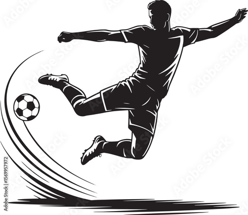 Silhouette of Footballer in Action – Perfect for Sports Graphics & Posters