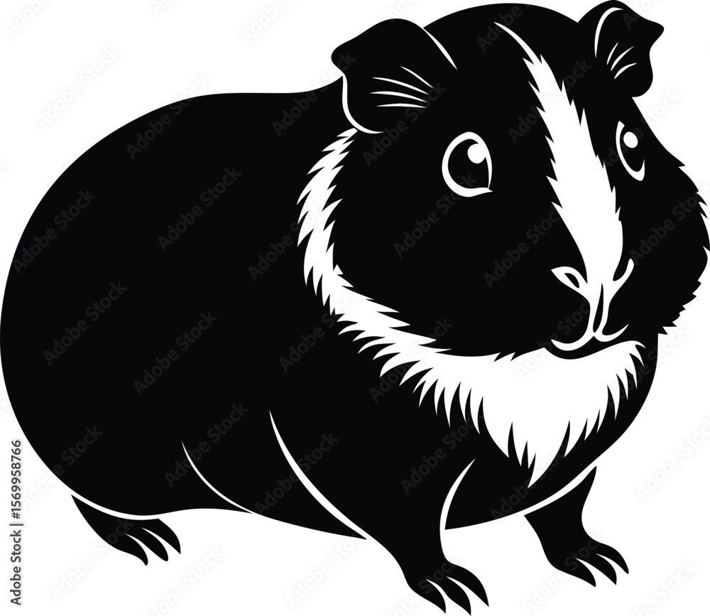 Obraz premium Guinea Pig Silhouette: A charming, illustrative silhouette of a Guinea Pig. The contrast of black and white showcases the guinea pig's distinct features in this captivating design.