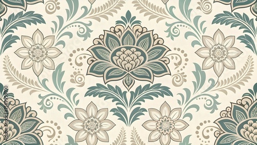 Seamless vintage floral damask pattern with ornate flower design for wallpaper or textile