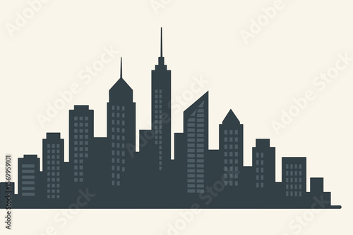 Modern City Skyline Silhouette. Urban Business District. Skyscraper Buildings. Cityscape Vector Illustration. Flat Style. Downtown Architecture. Office Towers. Metropolitan Skyline.
