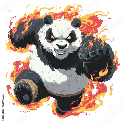 Fighting Panda with Fiery Martial Arts Energy