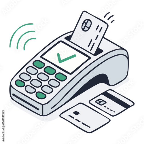  Isometric Vector Illustration of POS Payment Terminal with Credit Card and Printed Receipt