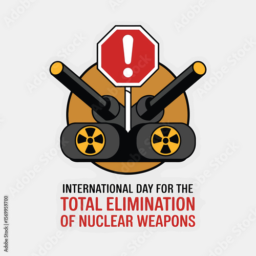 International Day for the Total Elimination of Nuclear Weapons Vector Graphic Tank with Exclamation Mark Sign, Promoting Peace and Disarmament Awareness, Symbolic Design