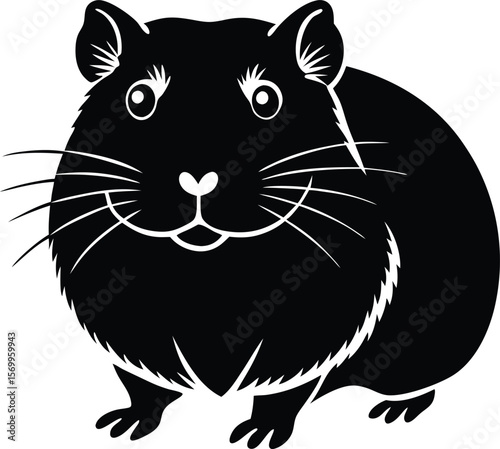 Cute Hamster Silhouette: A charming black and white silhouette of a hamster with a friendly expression. Capture the adorable essence of this beloved small animal