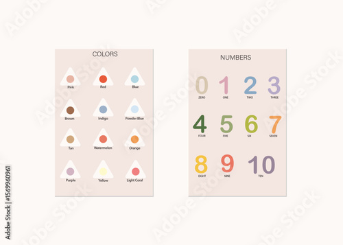 Color Names Learning Poster with Triangle Shapes. Educational Visual for Children.Colorful educational cards with numbe