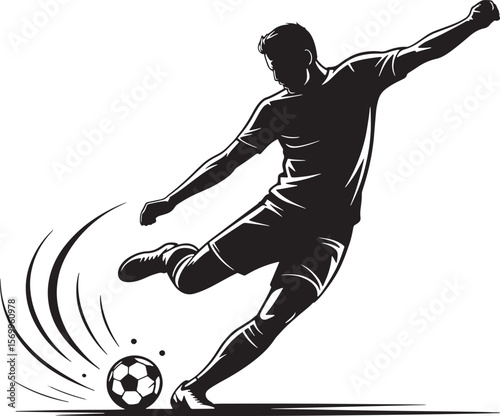 Silhouette of Footballer in Action – Perfect for Sports Graphics & Posters