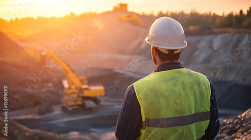 Engineer sunset quarry mining view.