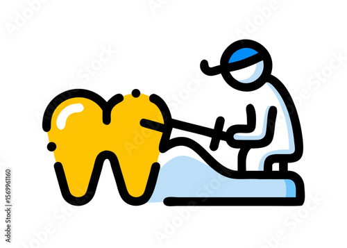 Dentist examining a large tooth with a tool in a dental setting for oral hygiene and healthcare needs