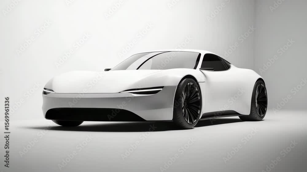 White Sleek Sports Car in a Minimalist Studio Setting White Sleek Sports Car in a Minimalist Studio Setting